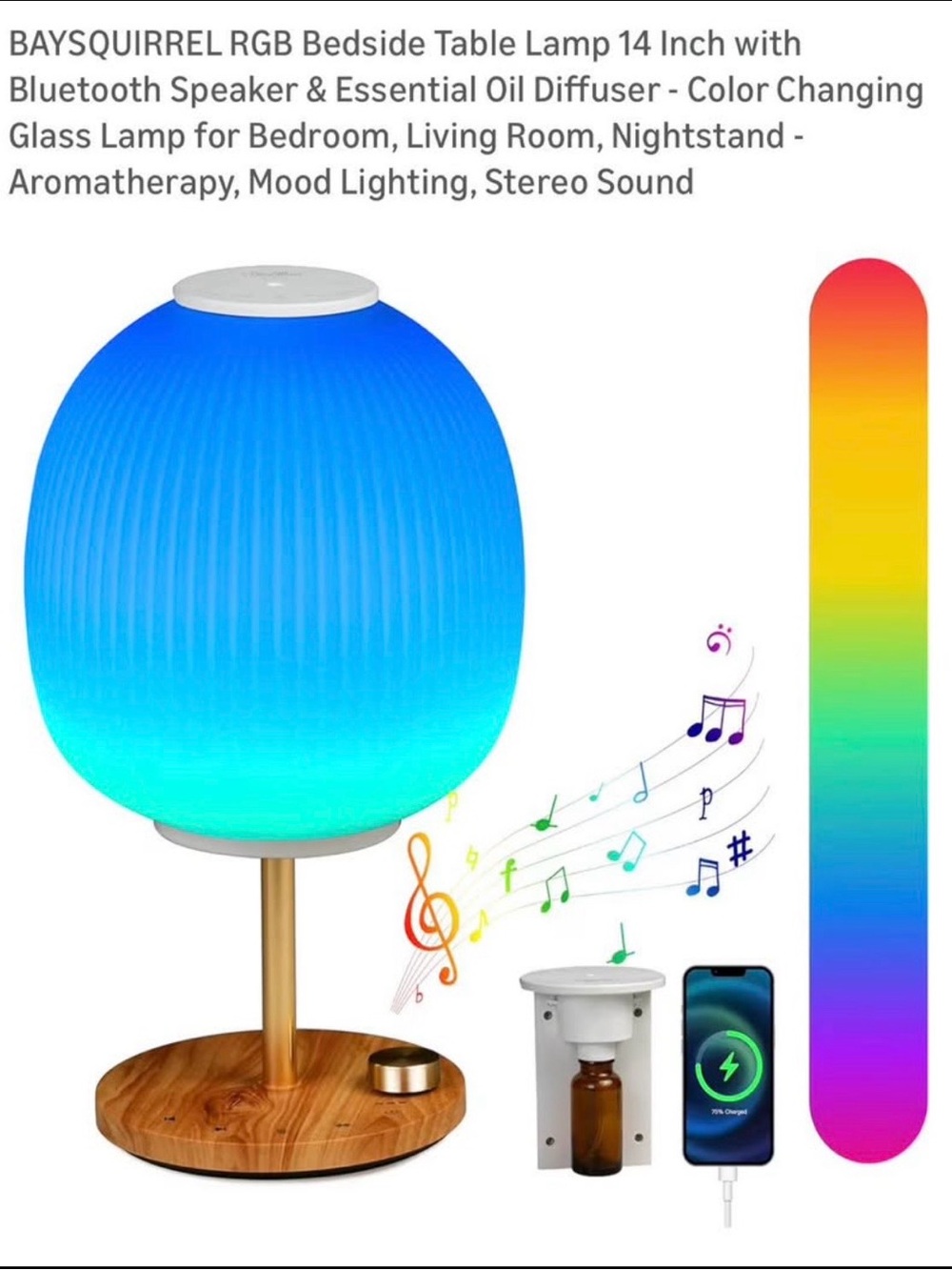 Table lamp Bluetooth speaker & essential oil diffuser color changing 14” NIOB